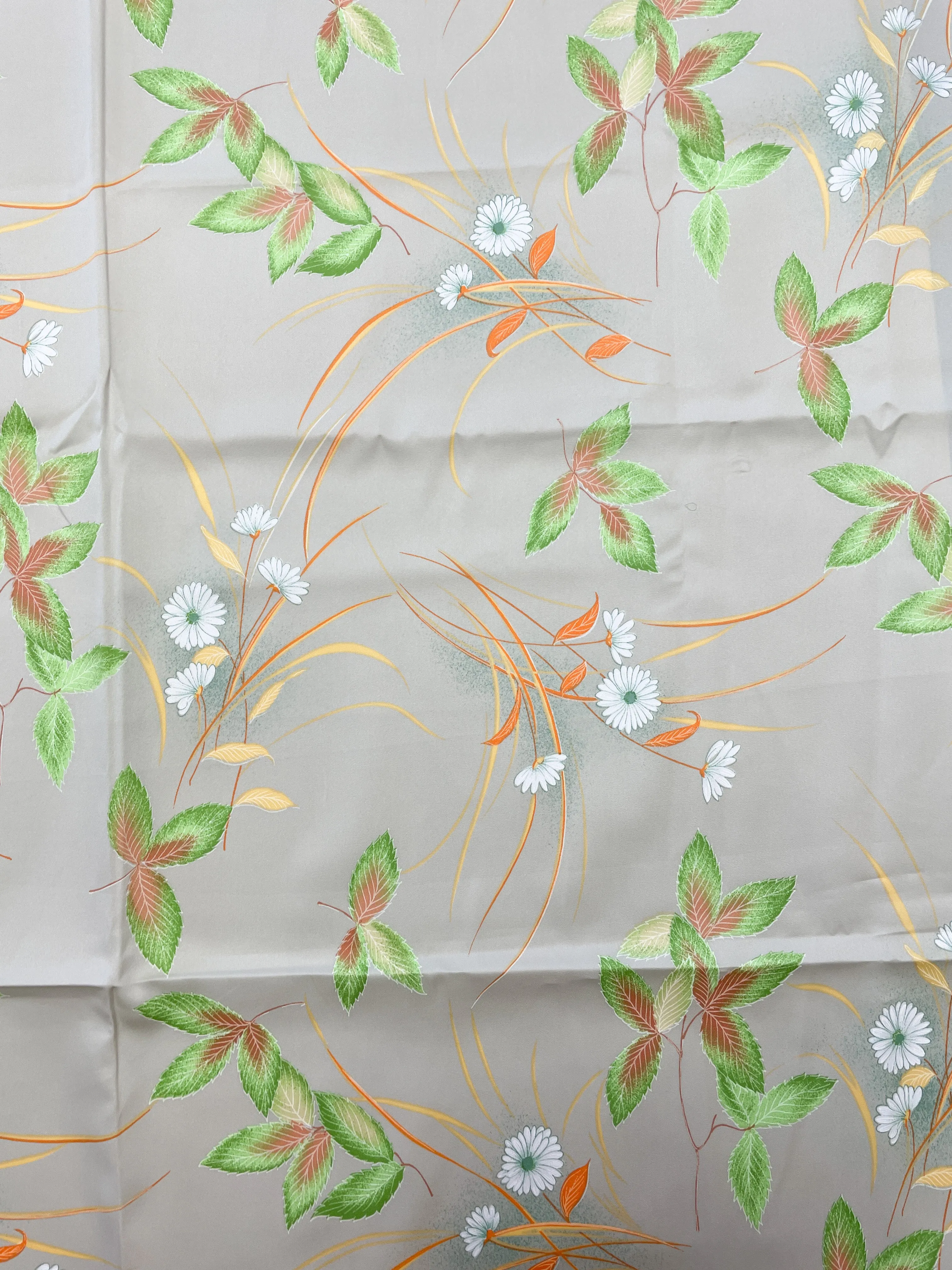 1 5/8 YD Polyester Matte Satin - Ecru with Flowers