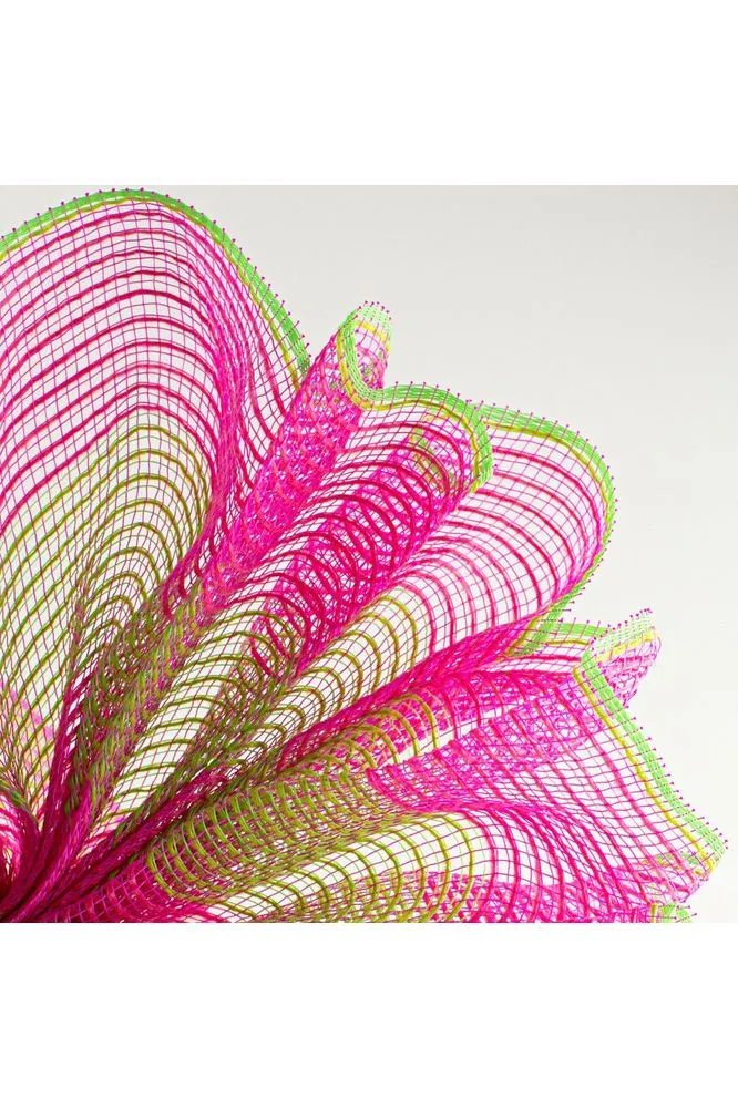 10" Wide Stripe Fabric Mesh Ribbon: Hot Pink & Fresh Green