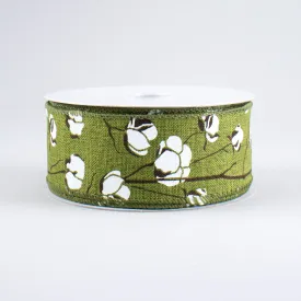 1.5" Cotton Boll Ribbon: Moss Green (10 Yards)