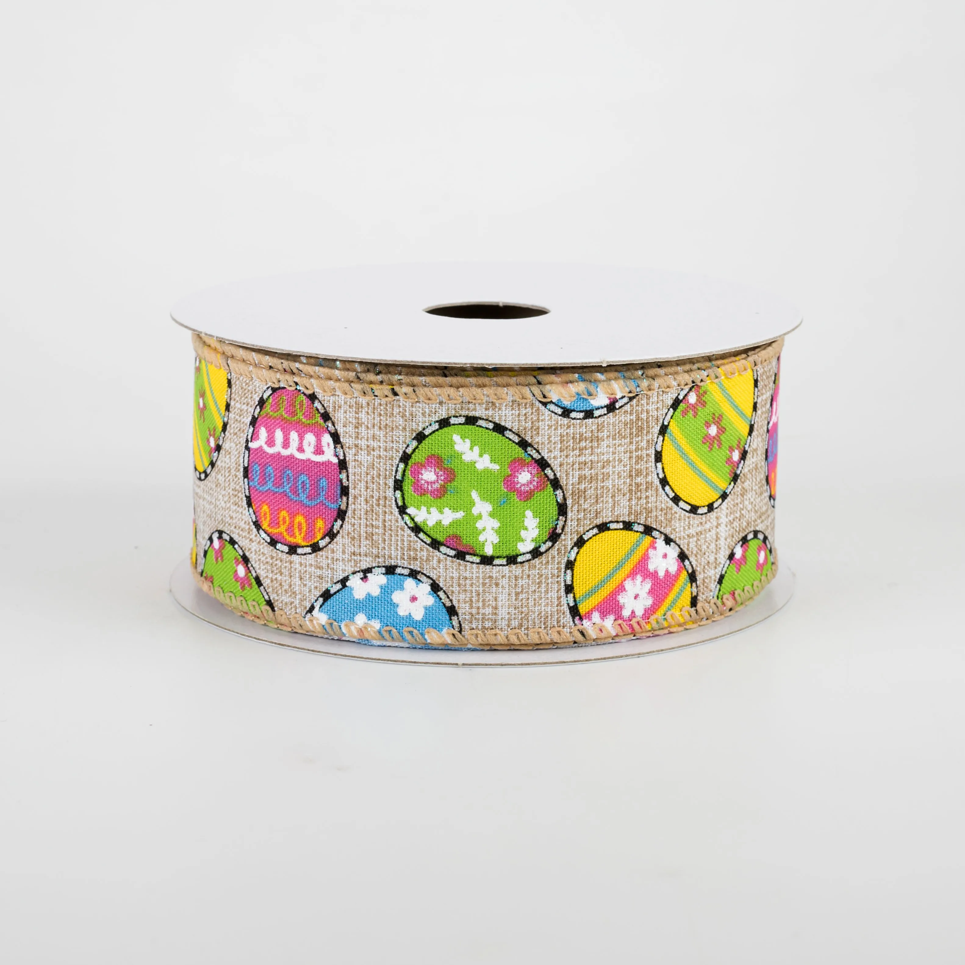 1.5" Dashed Edge Easter Egg Ribbon: Natural (10 Yards)