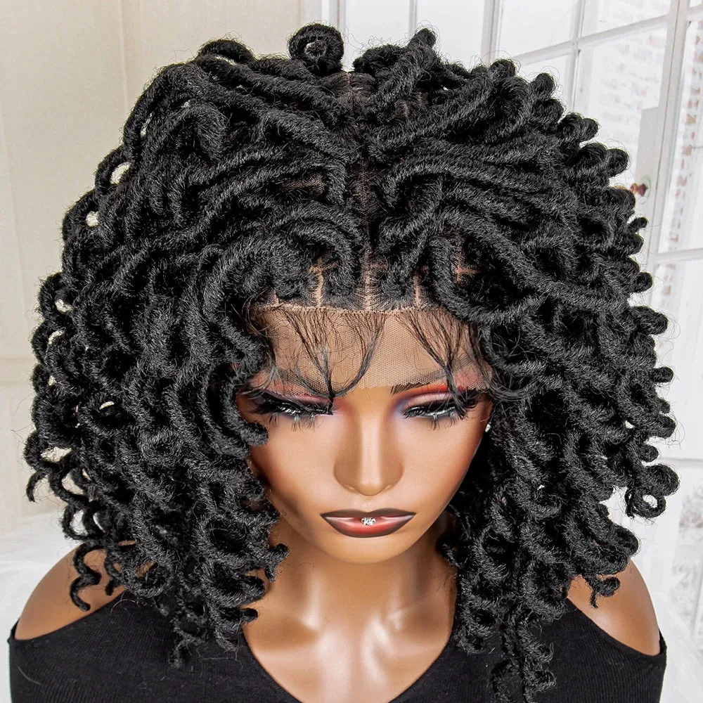 18 Inches Synthetic Full Lace Wig Short Bob Curly Wave Box Braided Wigs for African Women Heat Resistant Braiding Hair Wigs