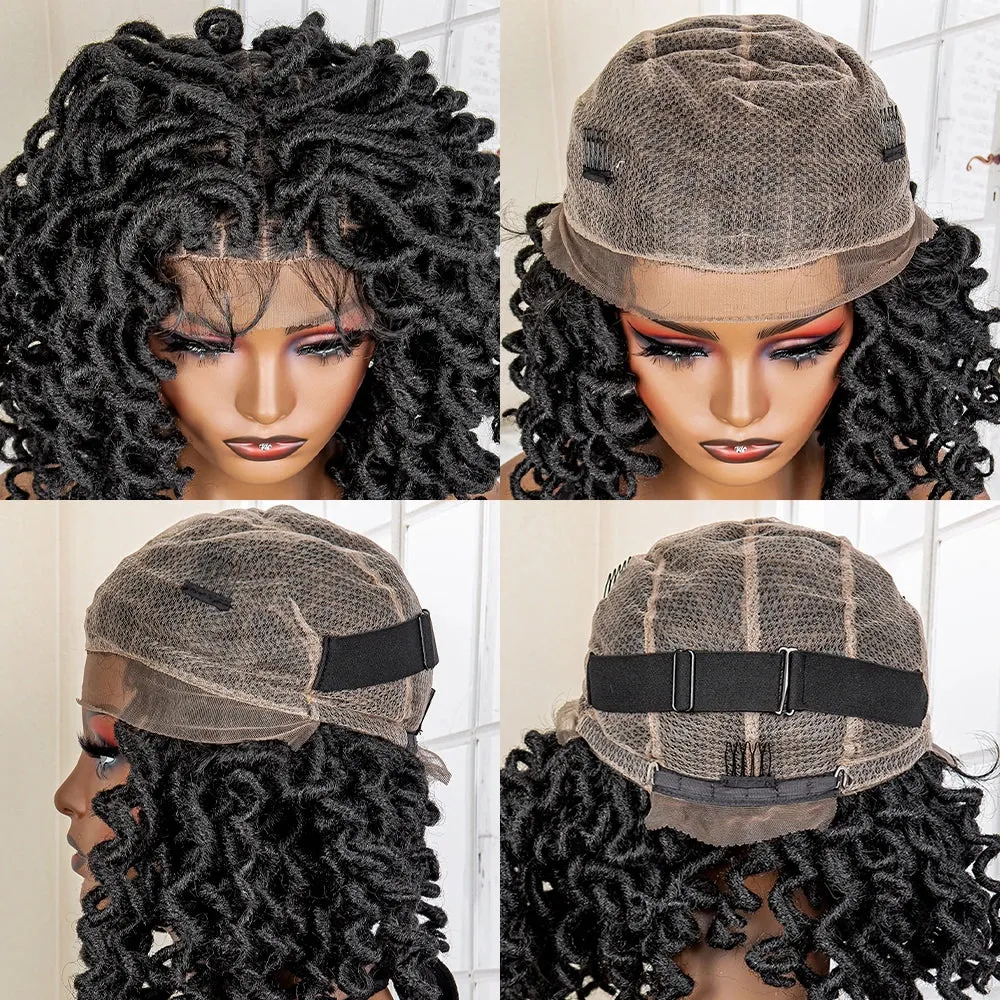 18 Inches Synthetic Full Lace Wig Short Bob Curly Wave Box Braided Wigs for African Women Heat Resistant Braiding Hair Wigs