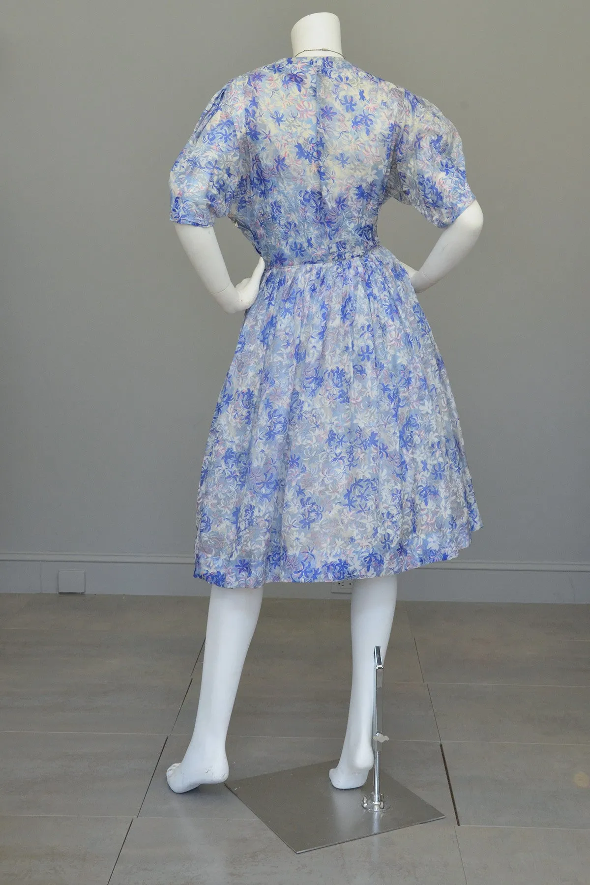 1940s 50s Semi Sheer Petal Print Two Piece Party Dress by Henry Rosenfeld