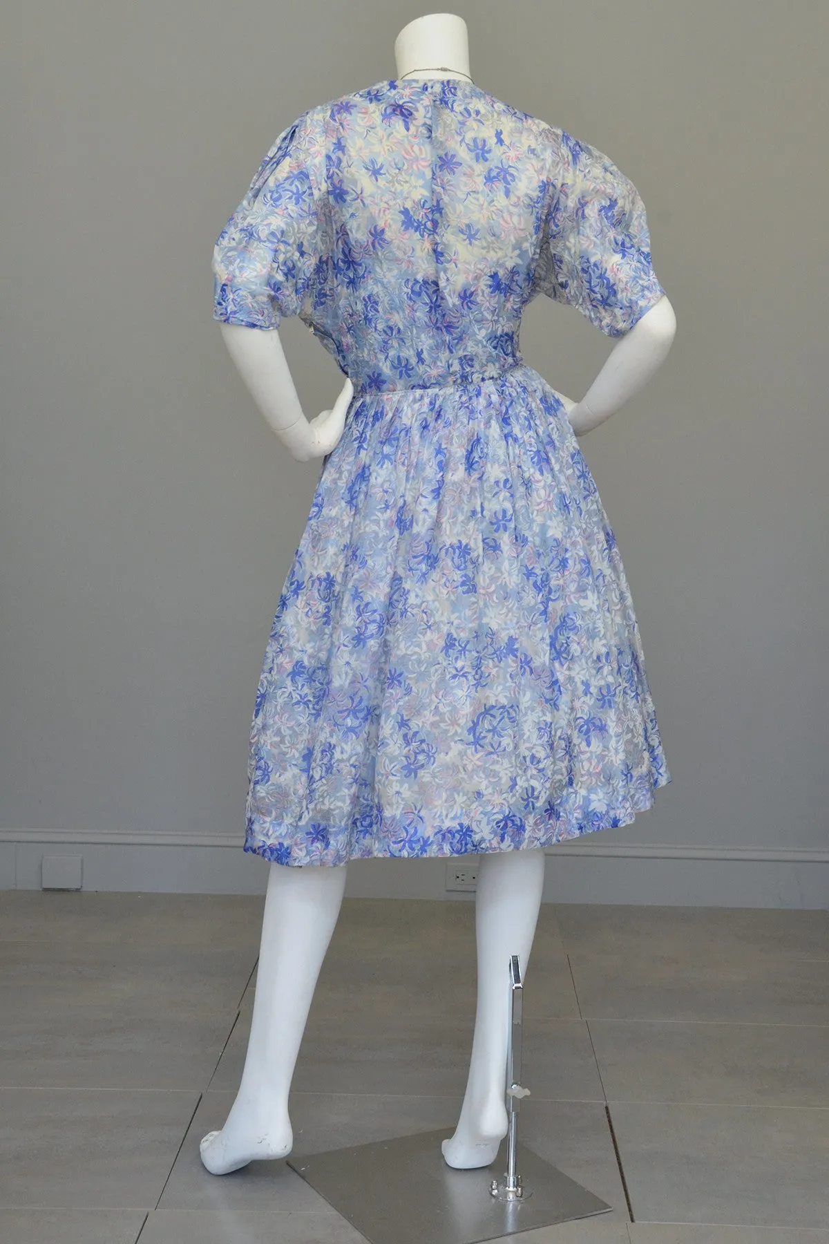 1940s 50s Semi Sheer Petal Print Two Piece Party Dress by Henry Rosenfeld