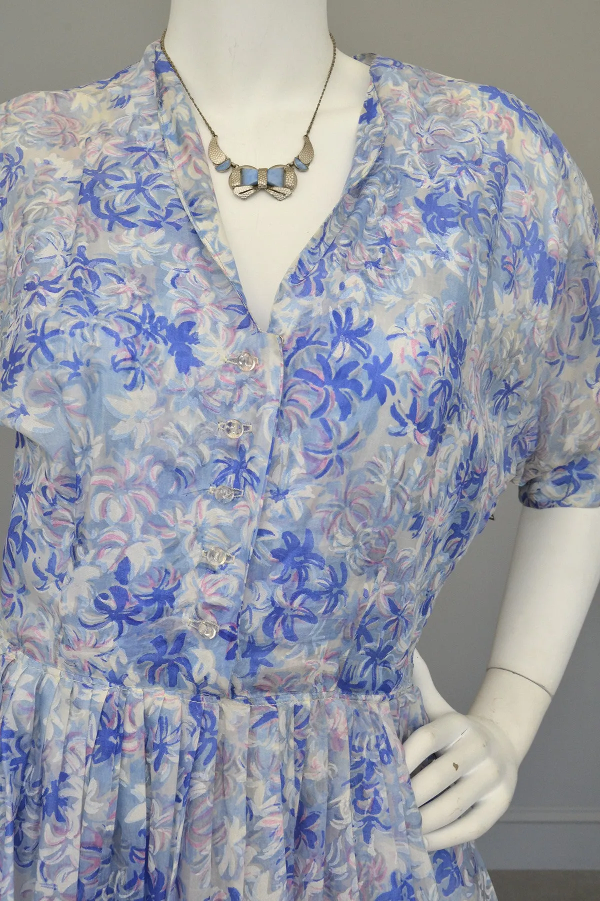 1940s 50s Semi Sheer Petal Print Two Piece Party Dress by Henry Rosenfeld