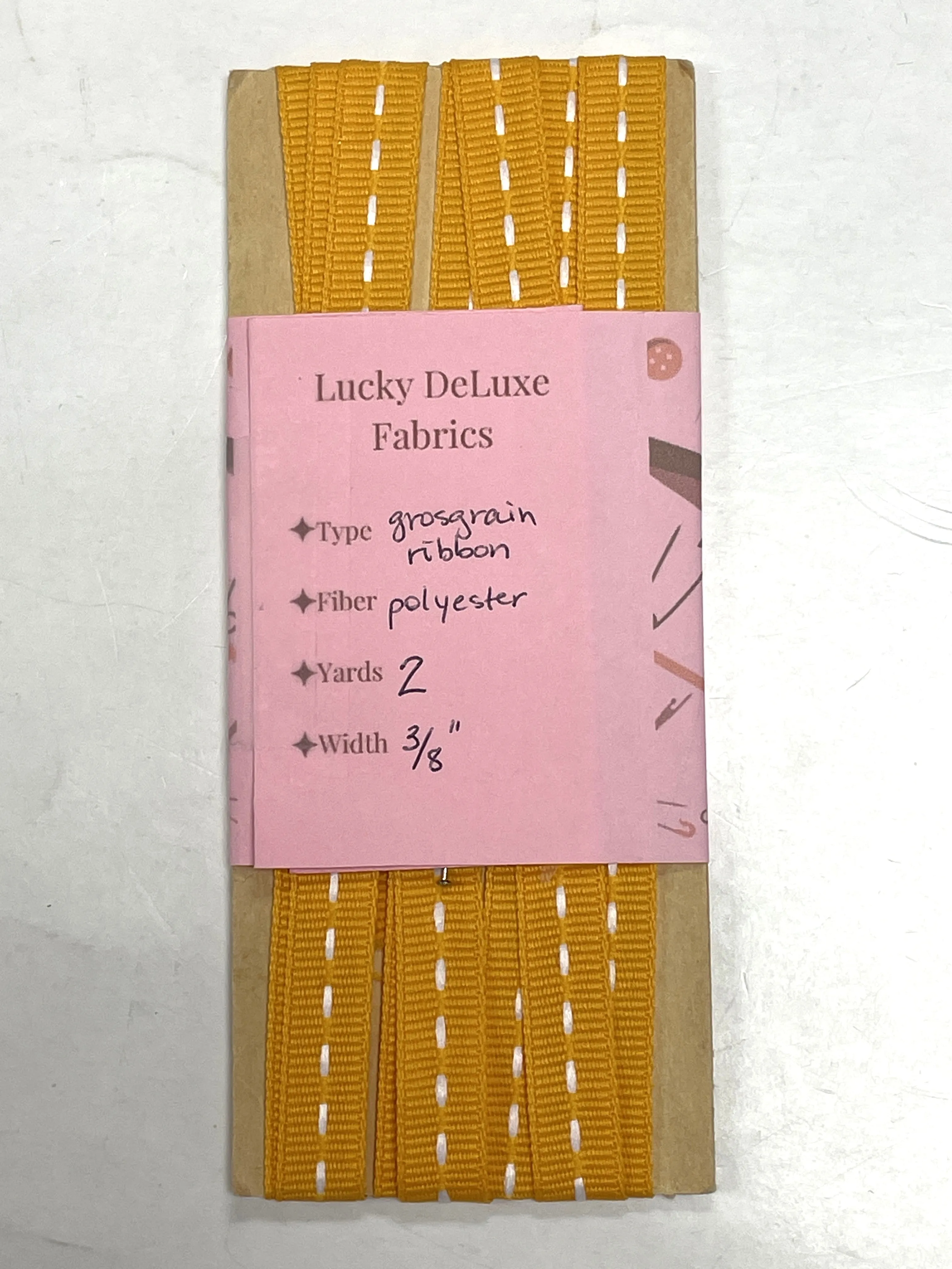 2 YD Polyester Grosgrain Ribbon - Golden Yellow with White Running Down Center