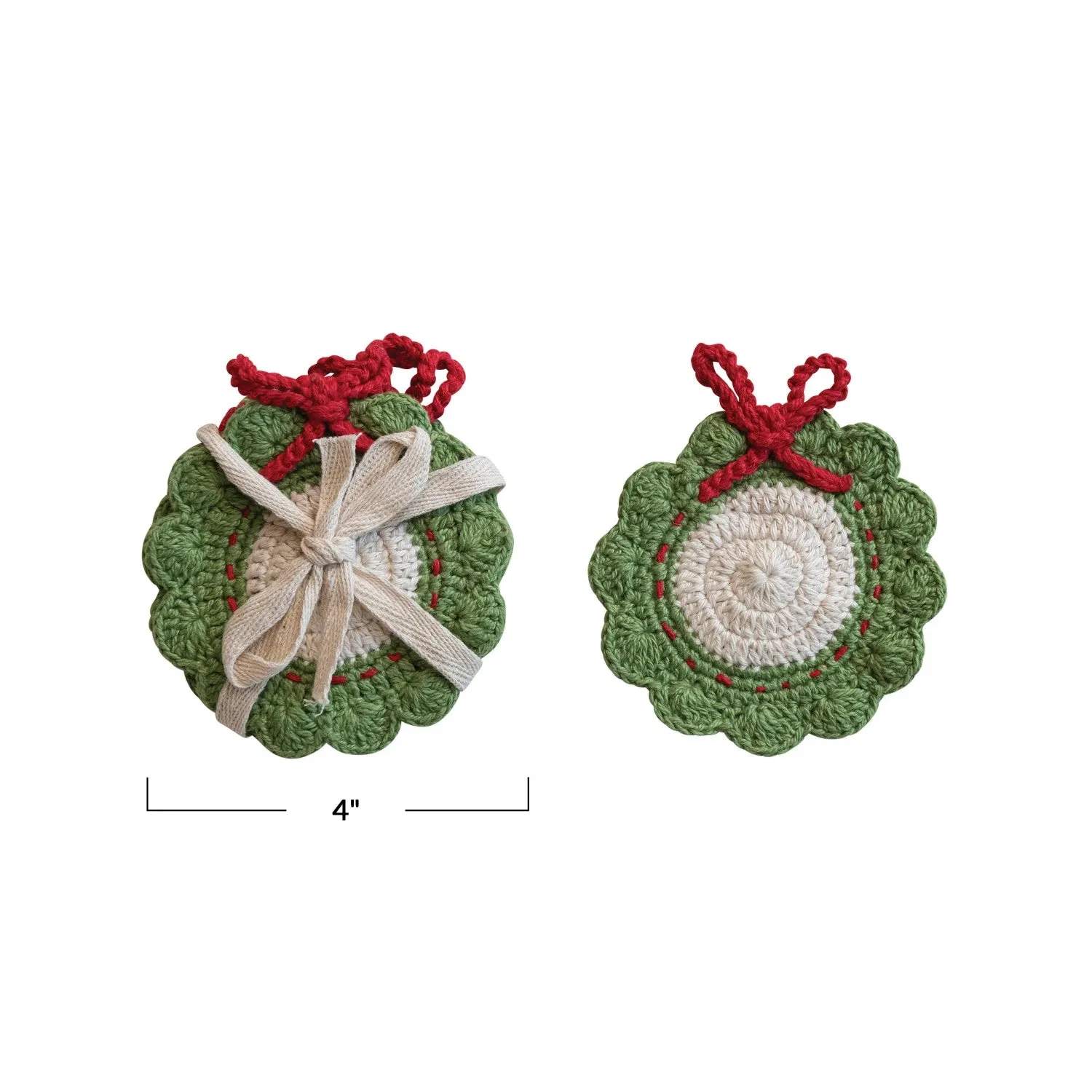 4'' Crocheted Wreath Shaped Coasters, Set of 4