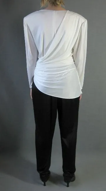 80s Women's Jumpsuit Vintage Dynasty Abby Kent Draped Peplum Black & White Medium VFG