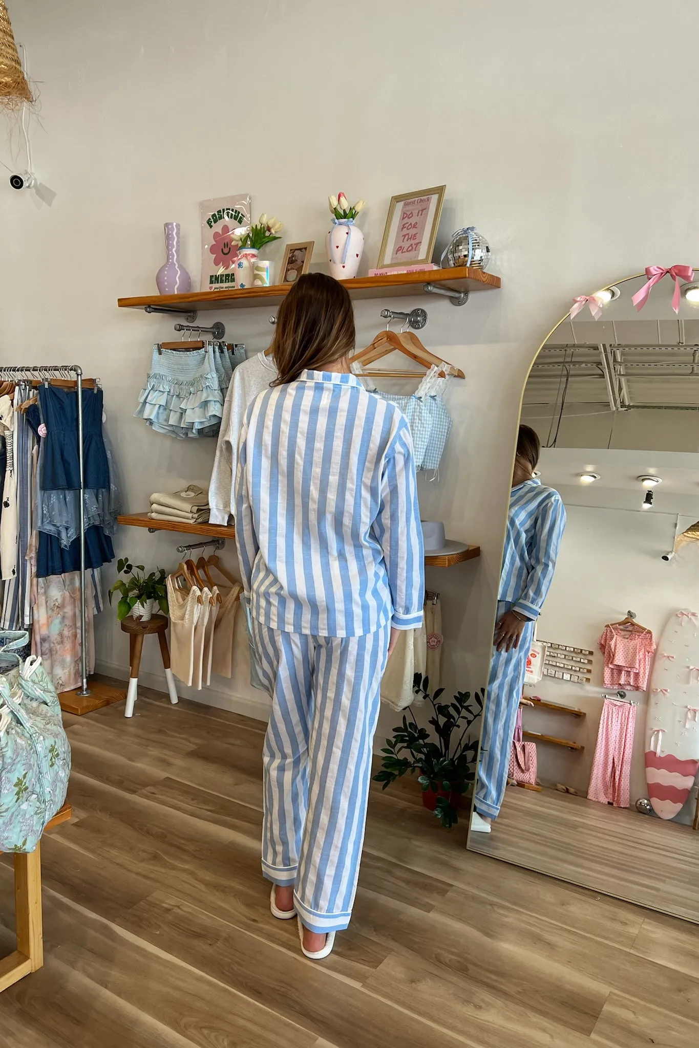 A Day in Greece Striped Pajama Pants in Blue