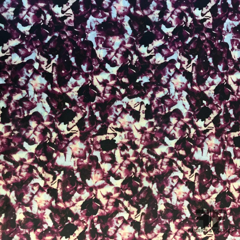 Abstract Printed Polyester Zibeline - Purple / Black / Beige / Ivory