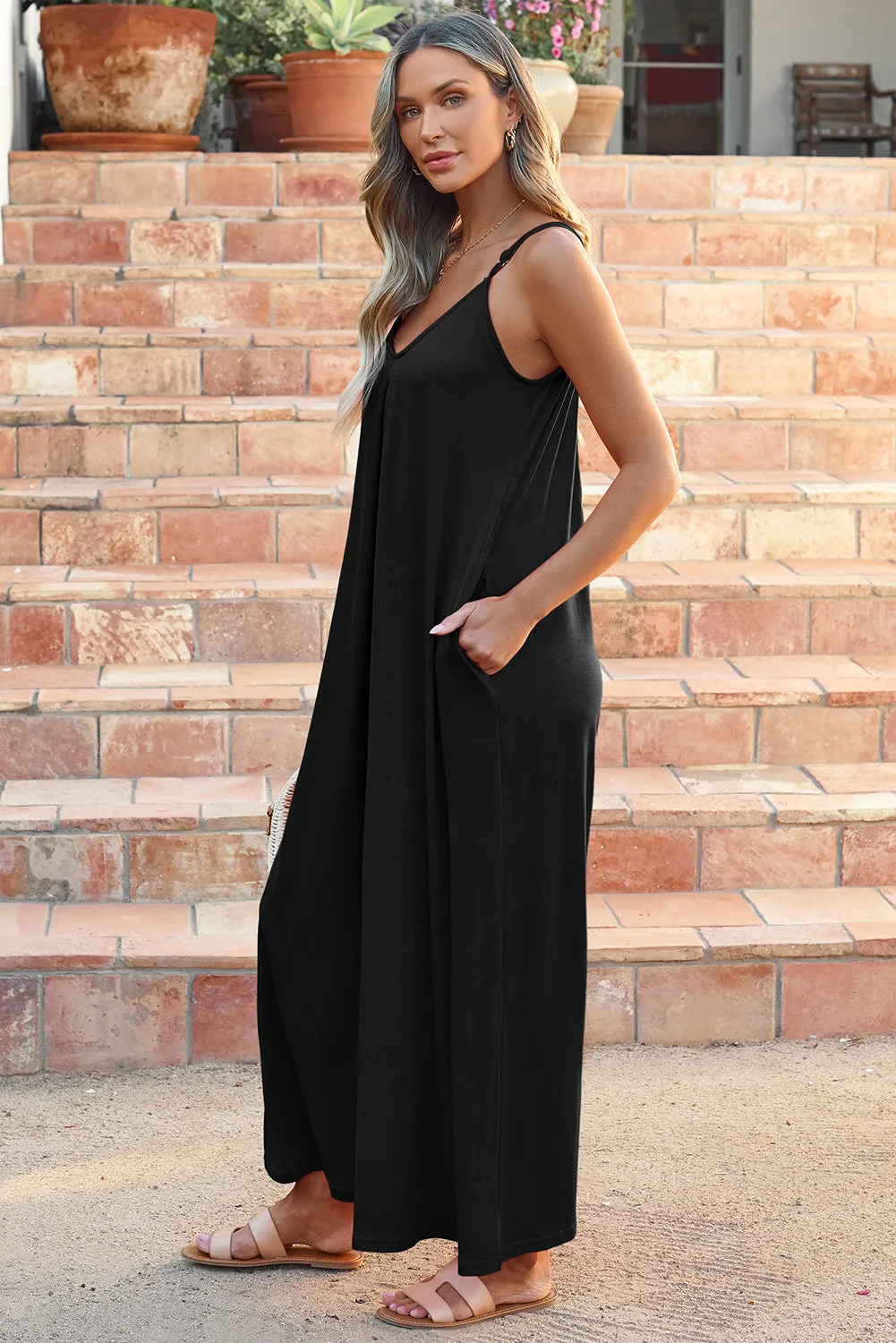 Adjustable Knotted Spaghetti Straps Wide Leg Jumpsuit