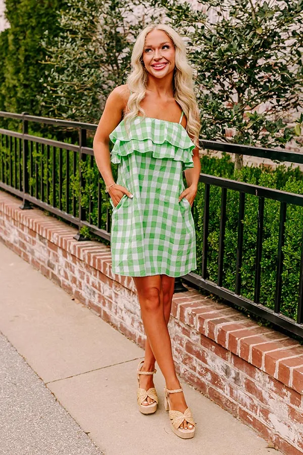 Alfresco Allure Gingham Mini Dress in Lime