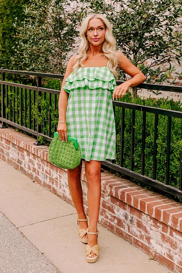 Alfresco Allure Gingham Mini Dress in Lime