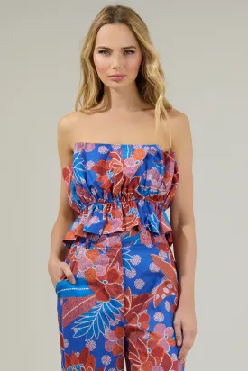 Amazonia Blue Floral Ruffle Tank Top