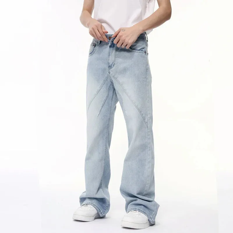 American Style Men's Jeans Patchwork Design Straight Casual Male Denim Pants Wide Leg Menwear Stylish 9C6400