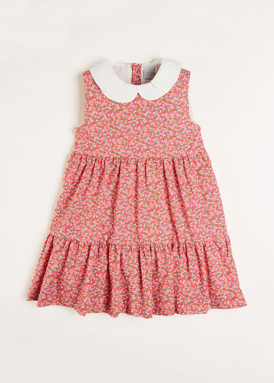 Annie Floral Print Scalloped Collar Sleeveless Dress in Coral (4-10yrs)