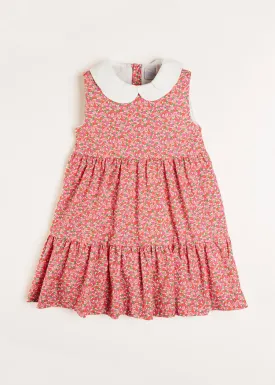 Annie Floral Print Scalloped Collar Sleeveless Dress in Coral (4-10yrs)