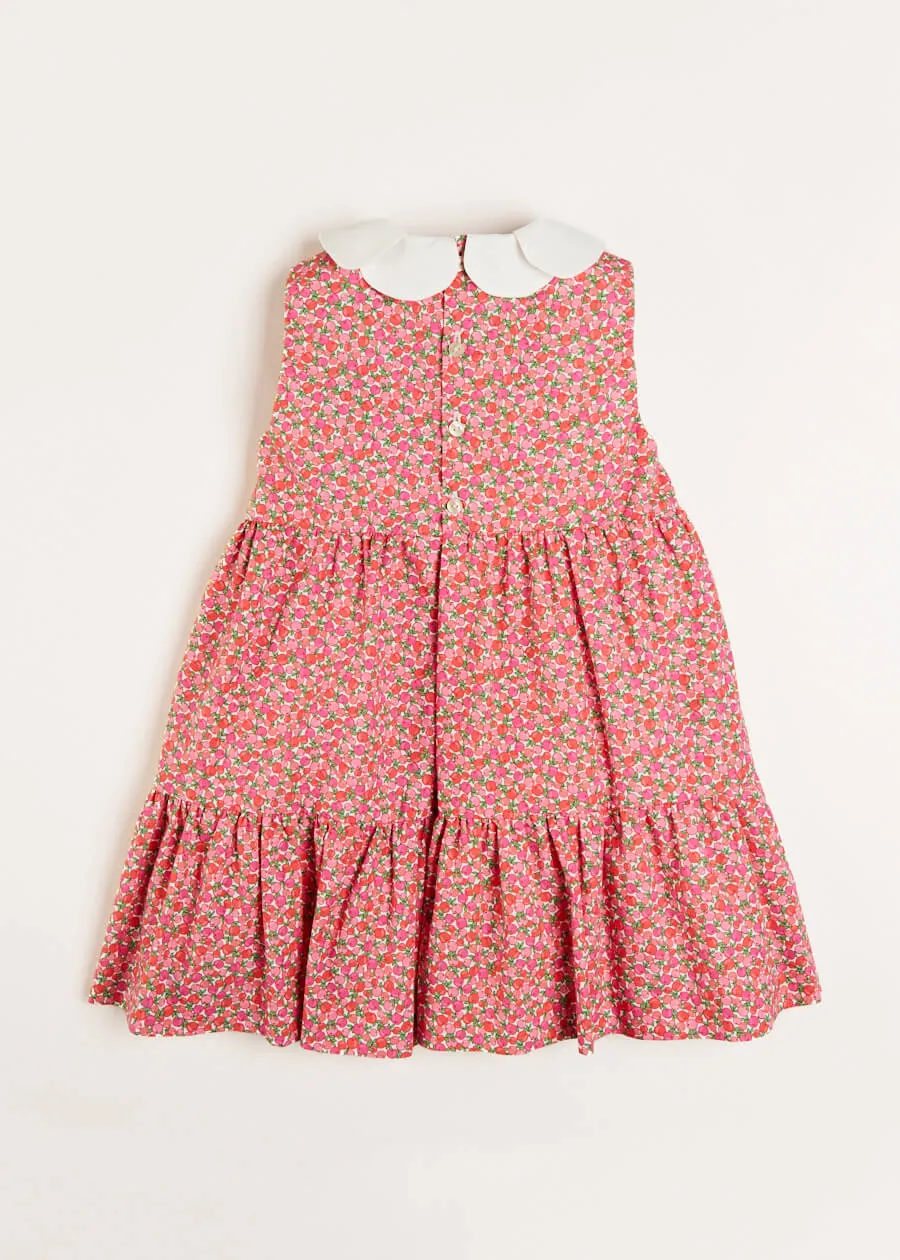 Annie Floral Print Scalloped Collar Sleeveless Dress in Coral (4-10yrs)