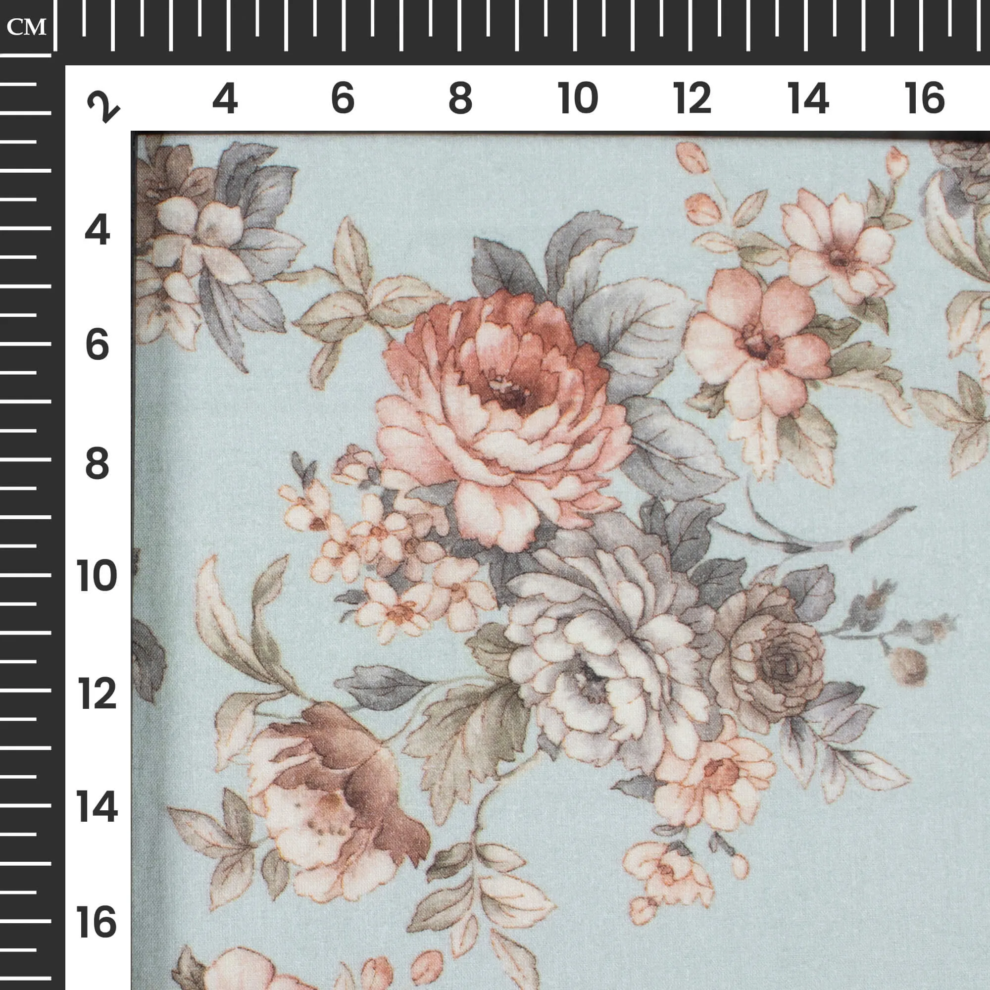 Ash Grey And Pink Floral Digital Print Cotton Cambric Fabric