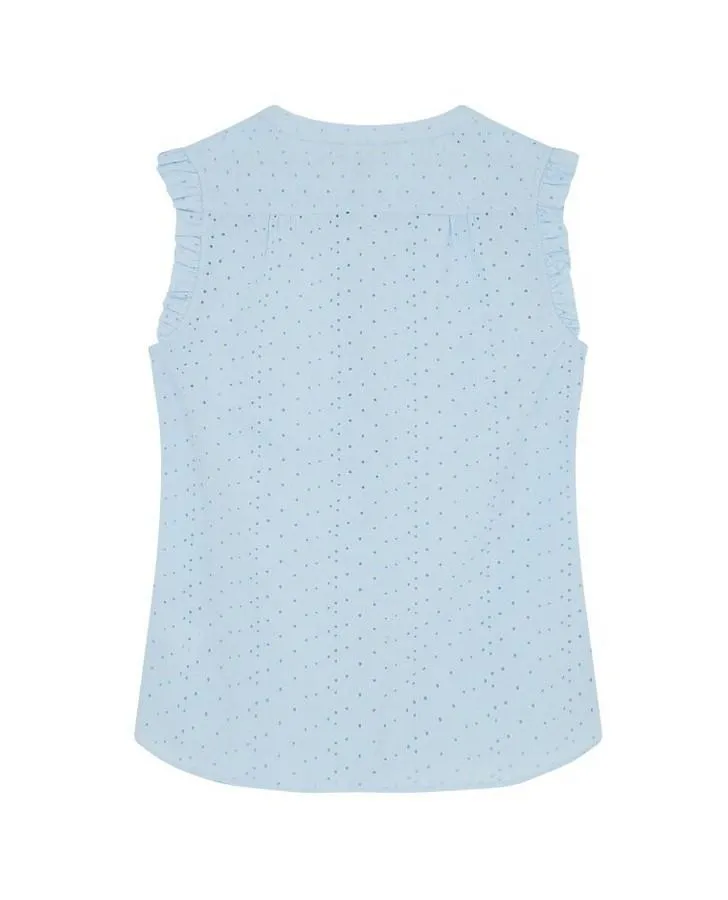 Baby Blue Embroidered and Frilled Blouse