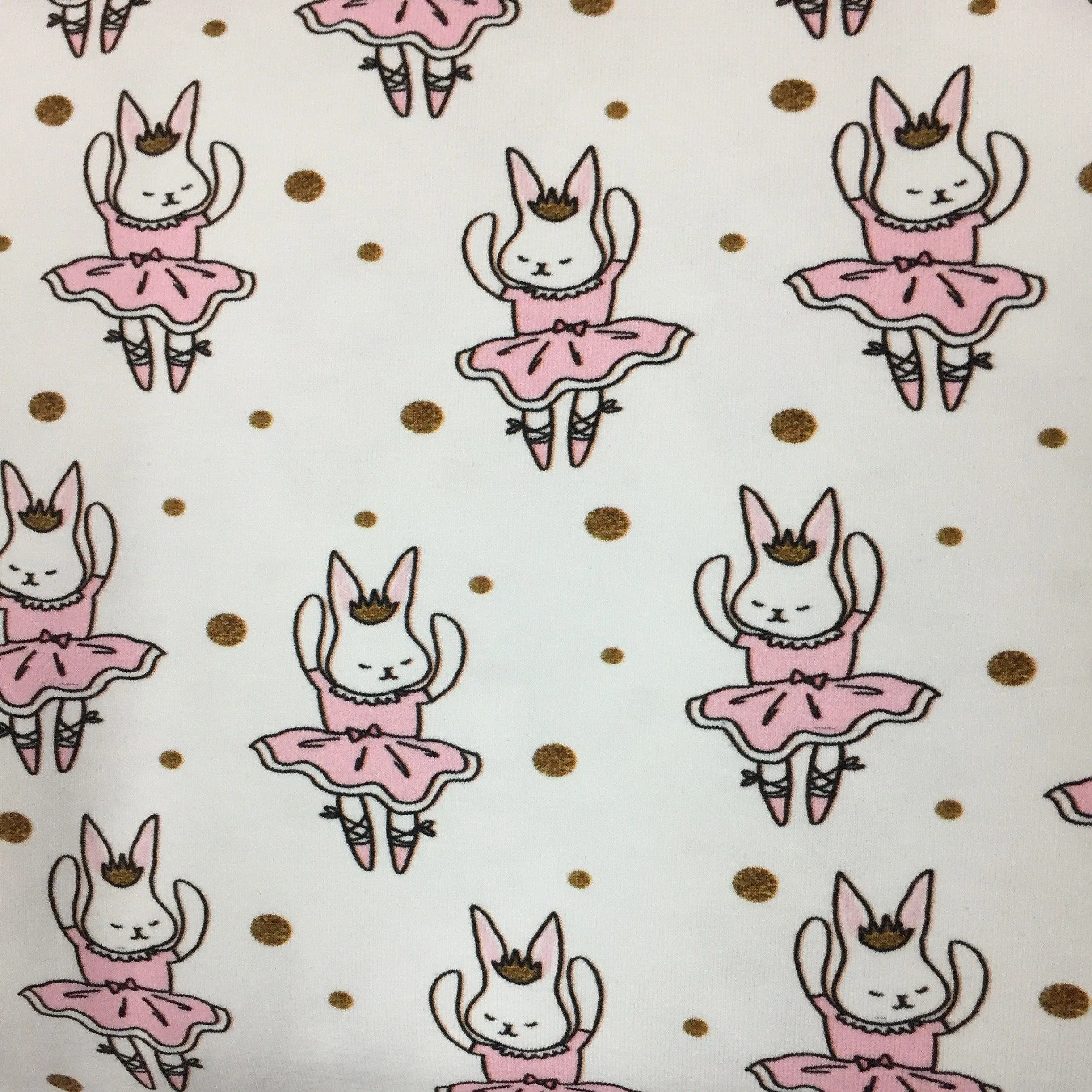 Ballerina Bunny on White Organic Cotton/Spandex Jersey Fabric
