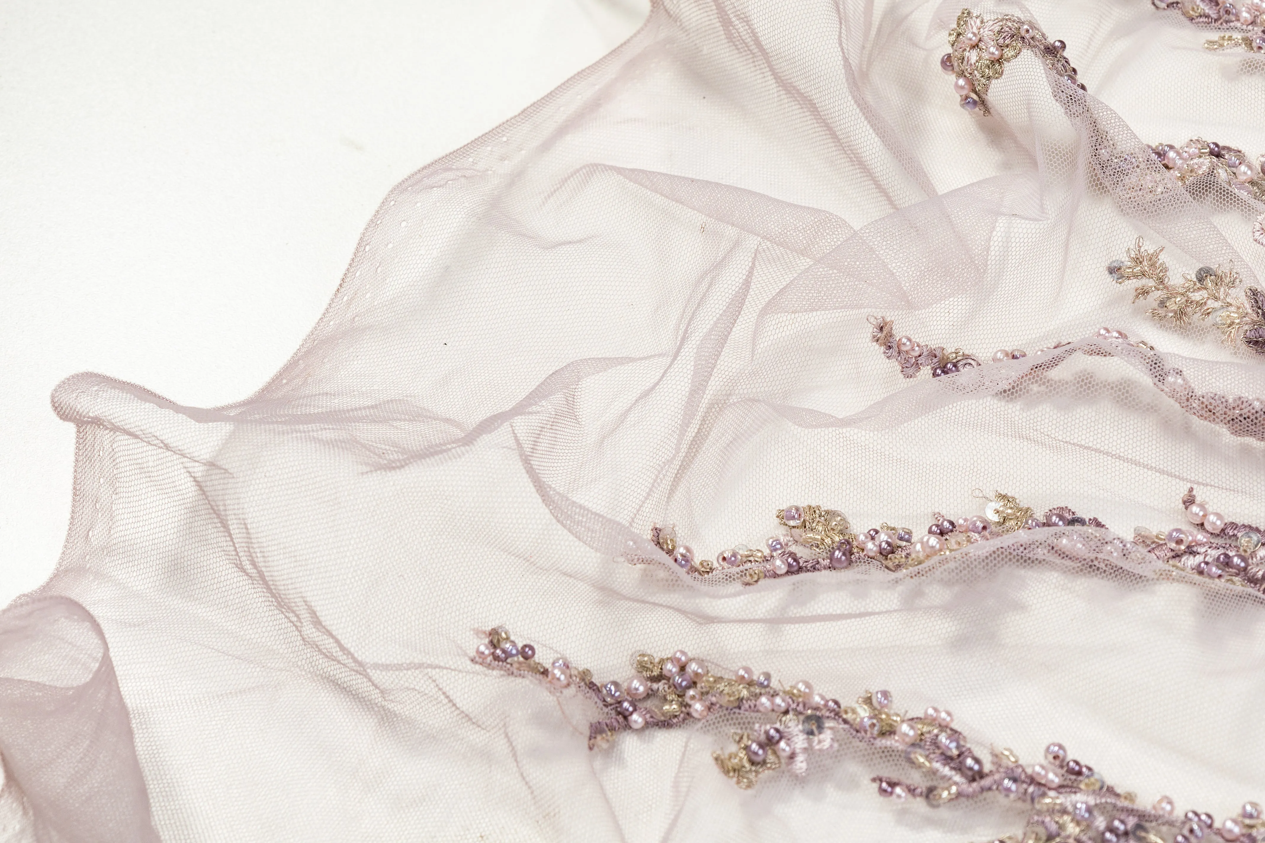 Beaded and Embroidered Tulle - Lilac