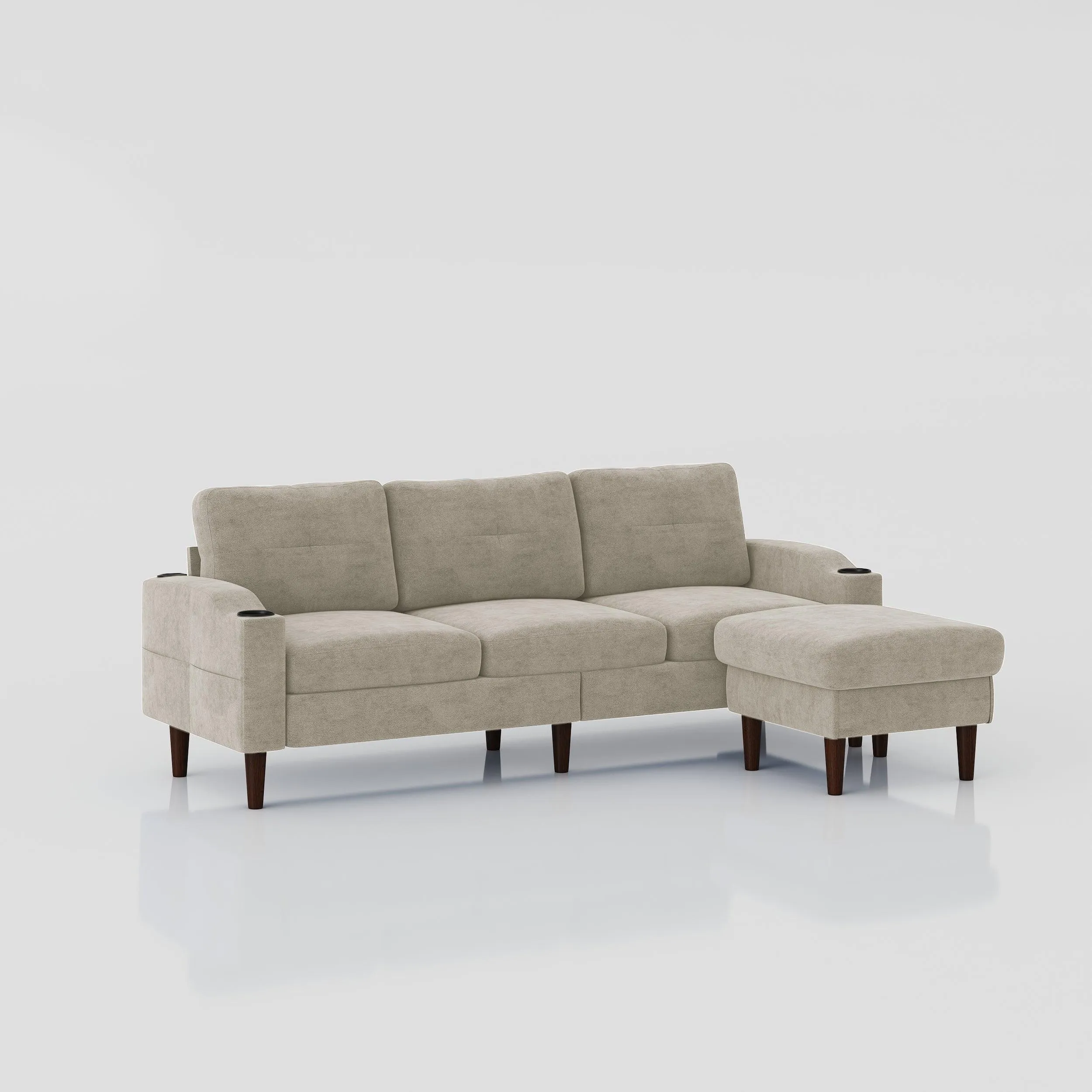 Beige L-Shaped Convertible Sofa with Storage and Footstools, 3-Seater for Living Room or Small Spaces