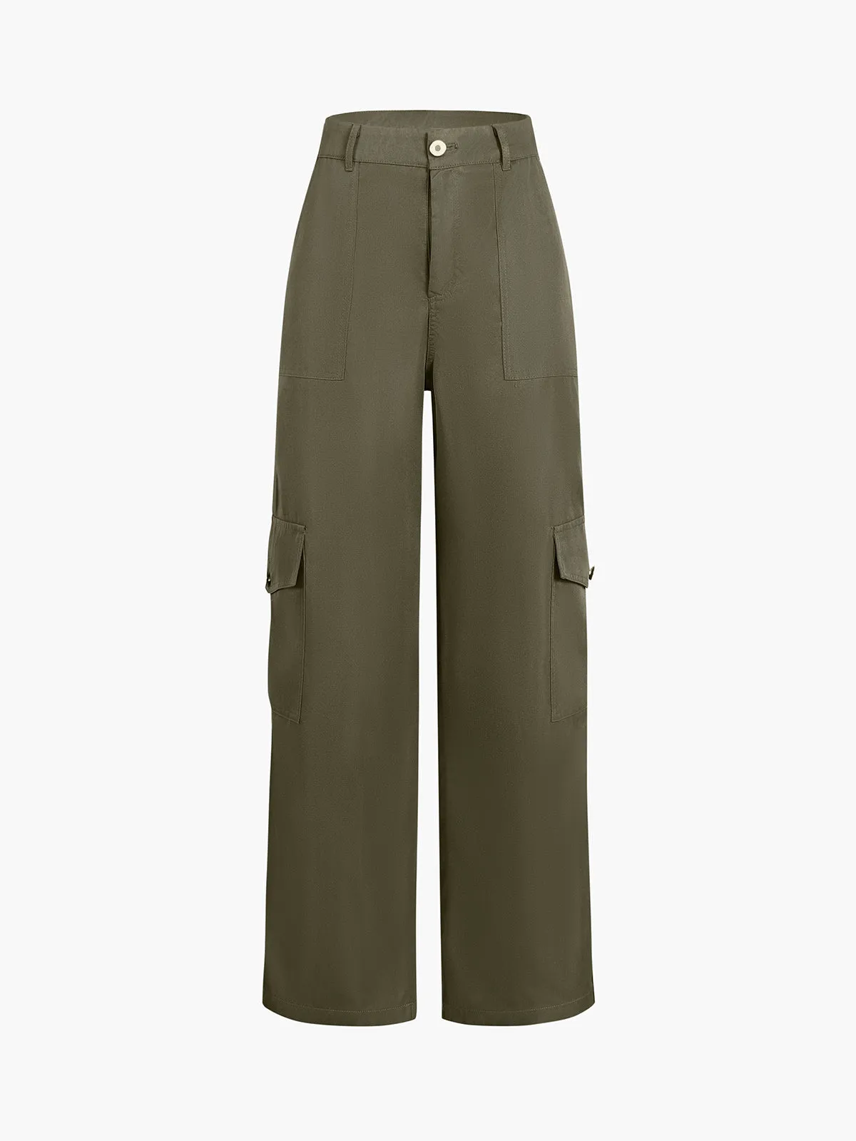 BerryBetty - Buttoned Cargo Pockets Straight Leg Pants