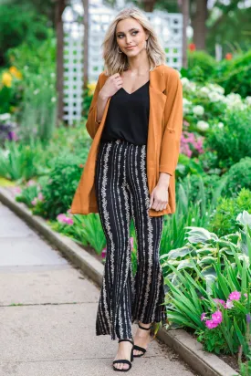 Black and Tan Floral Print Flare Pants