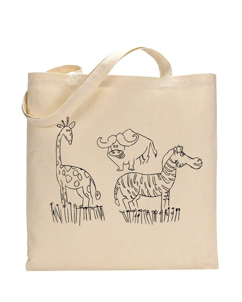 Black Color Meadow Tote Bag (Advance Level) - Coloring-Painting Bags for Kids