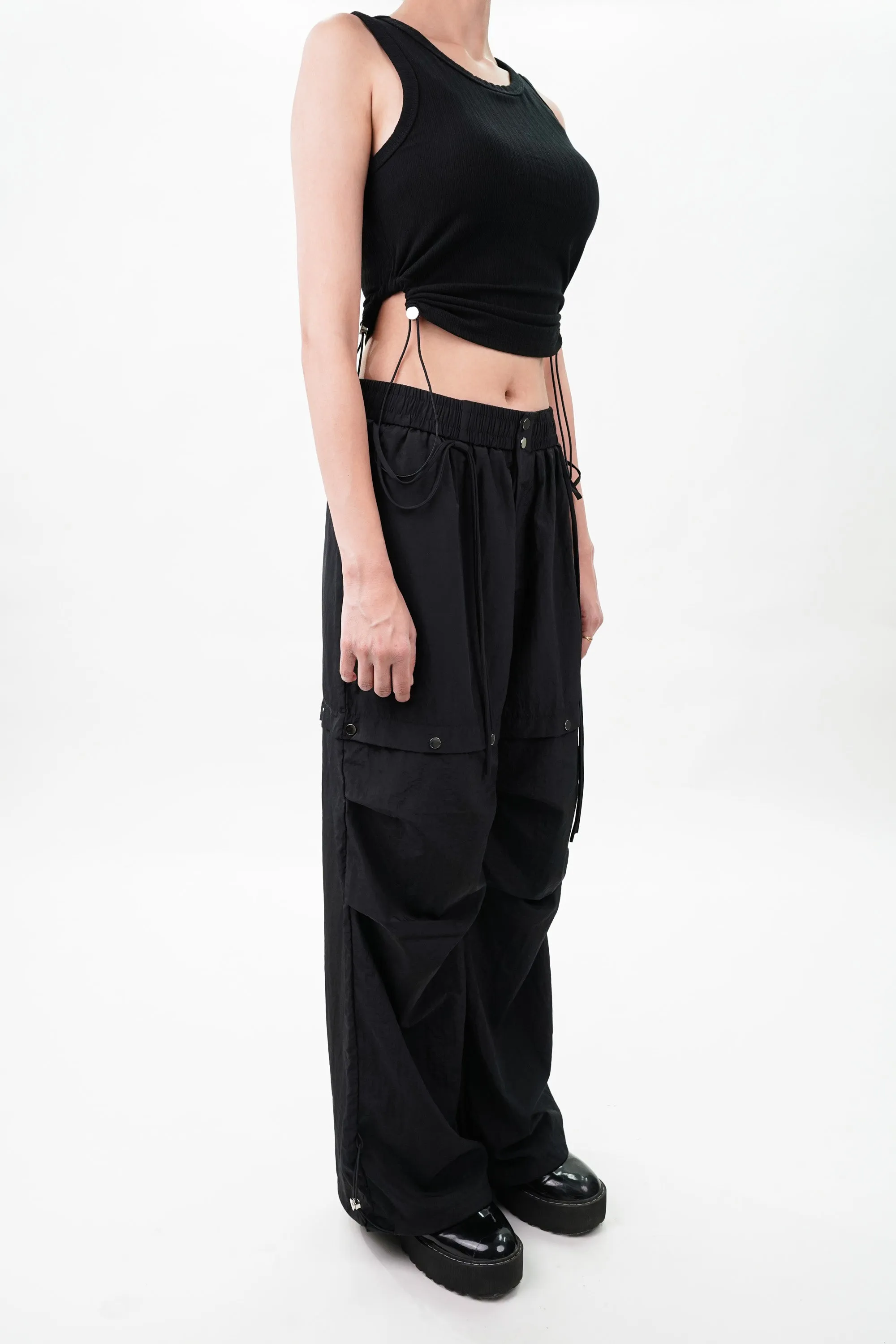 Black Drawstring Top and Cargo Coord Set