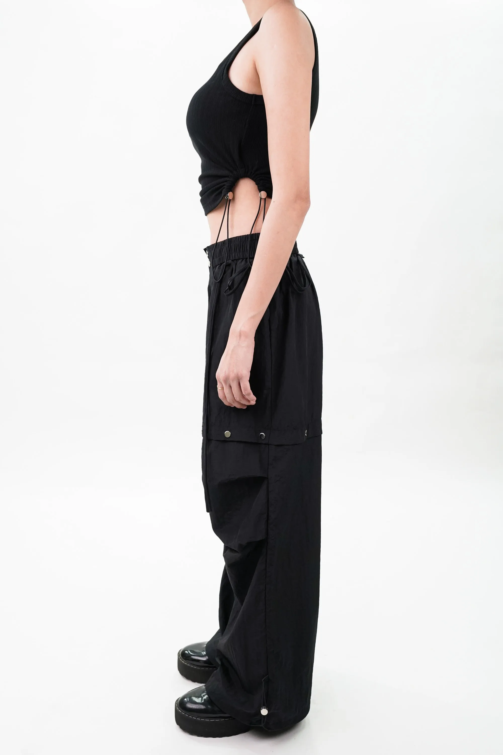 Black Drawstring Top and Cargo Coord Set