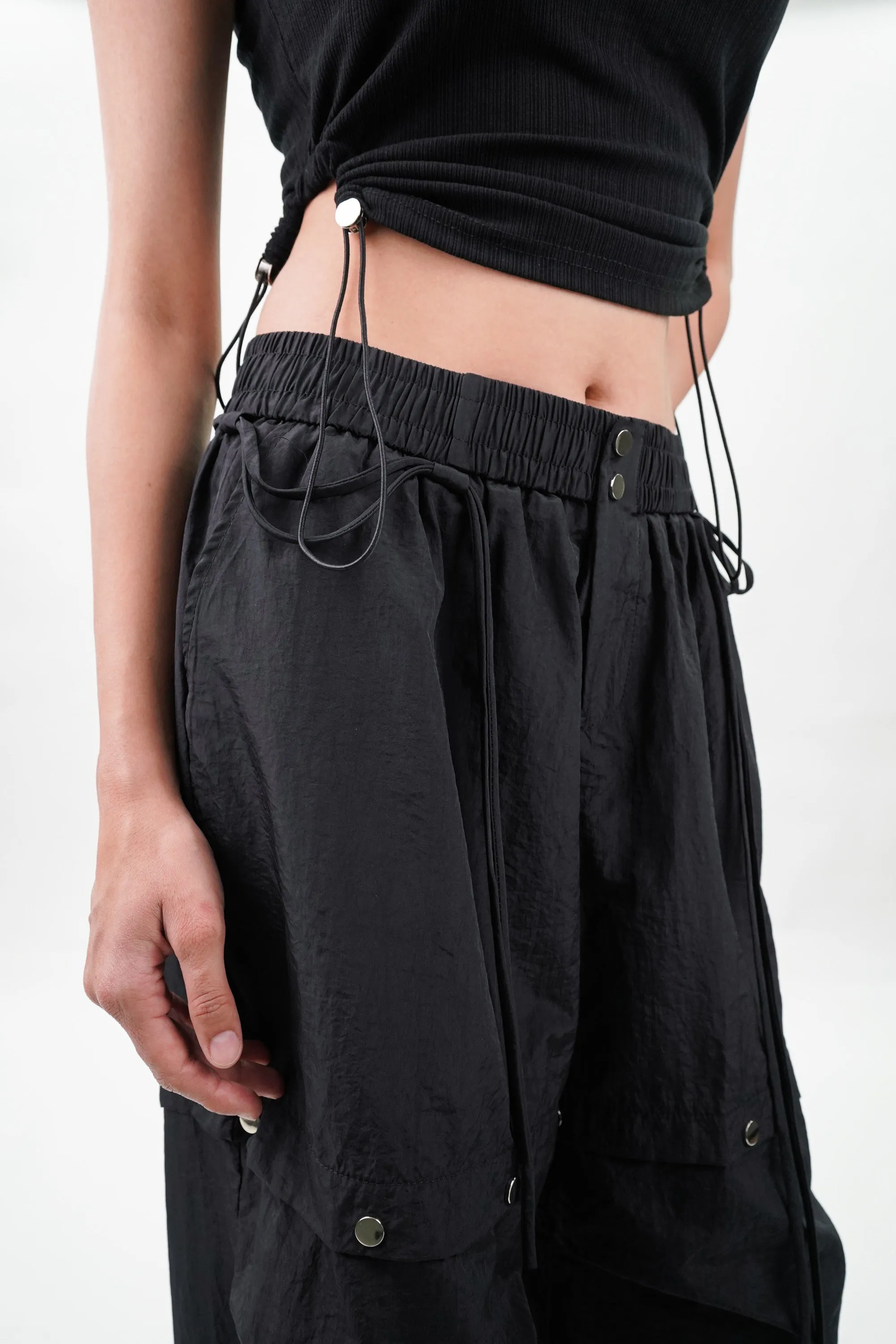 Black Drawstring Top and Cargo Coord Set