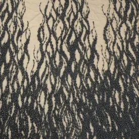 Black Pearl Design Embroidered Tulle Fabric