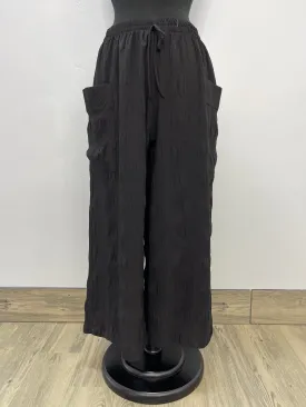 Black Puckered Wide Leg Pant