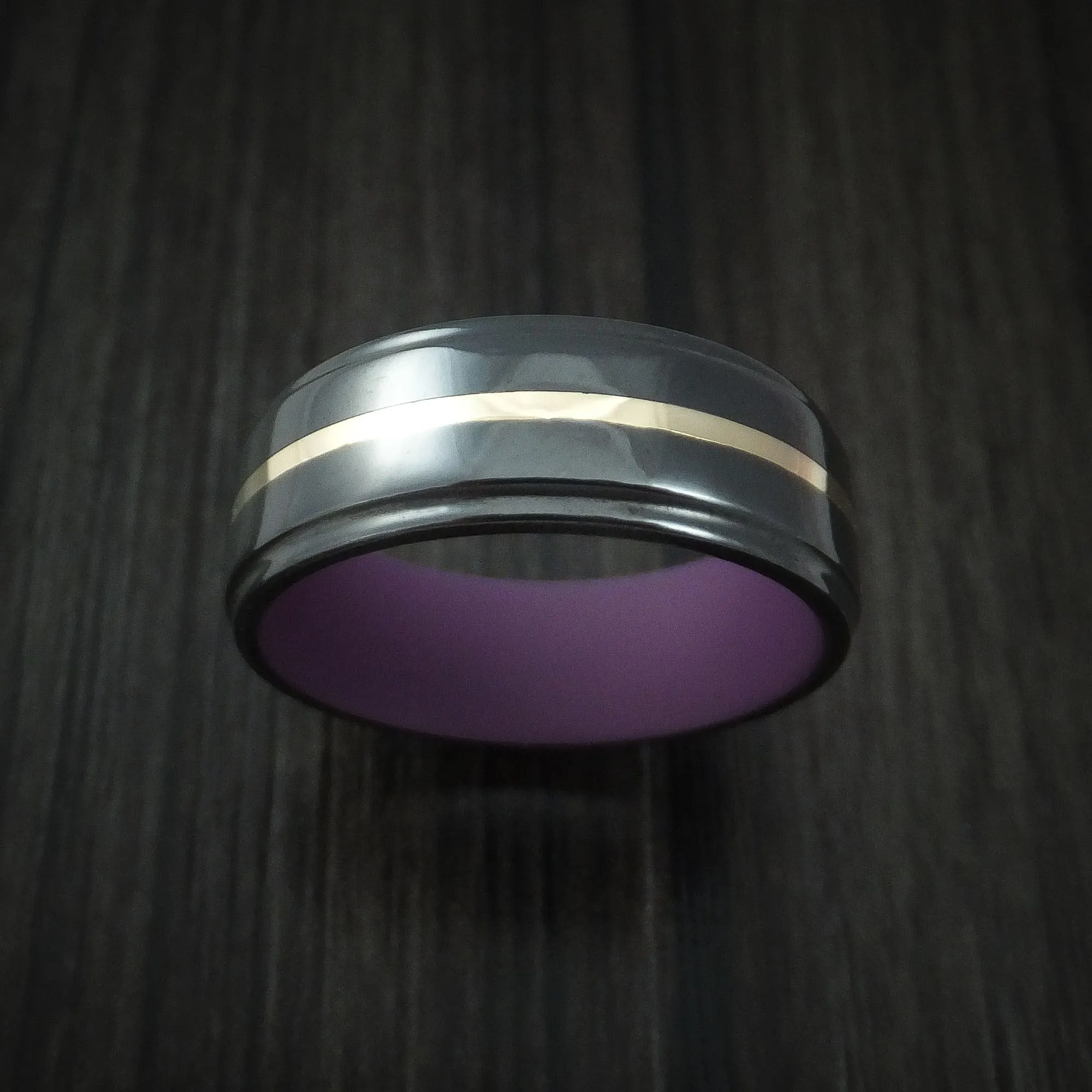 Black Titanium with 14k Yellow Gold and Wild Purple Cerakote Sleeve Custom Made Men's Band