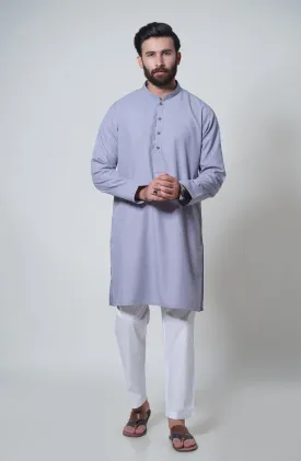 Blended Embroidered Kurta - Light Grey