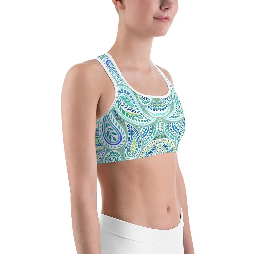 Blue and Green Paisley Sports Bra