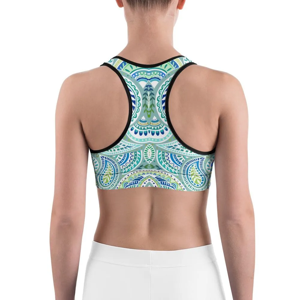 Blue and Green Paisley Sports Bra