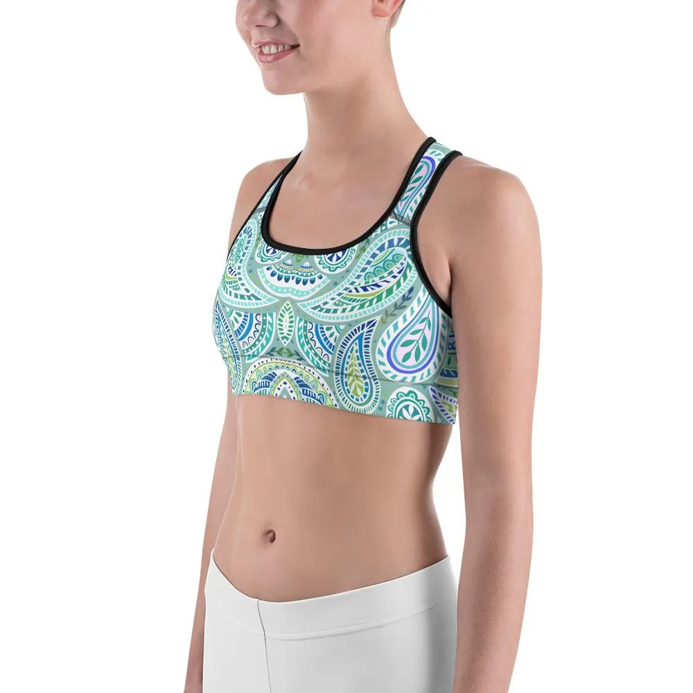 Blue and Green Paisley Sports Bra