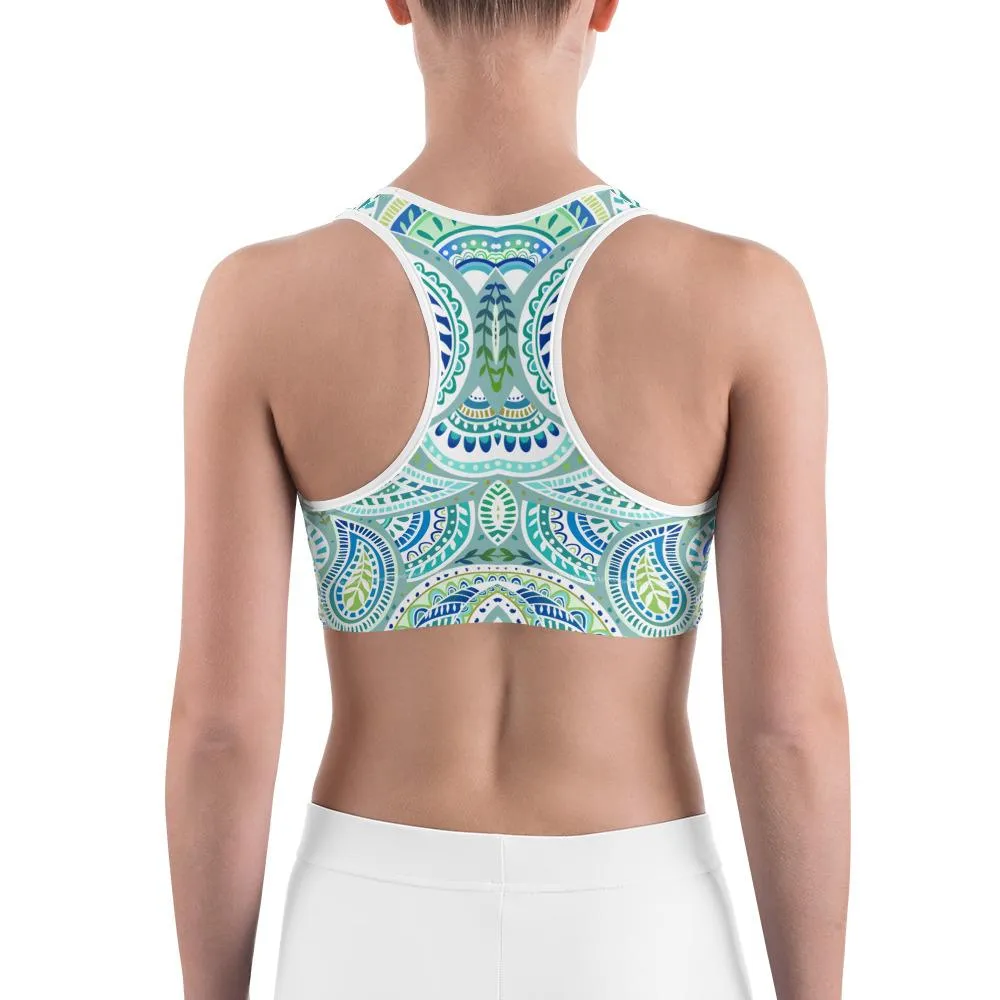 Blue and Green Paisley Sports Bra