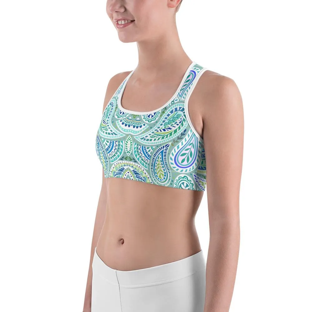 Blue and Green Paisley Sports Bra