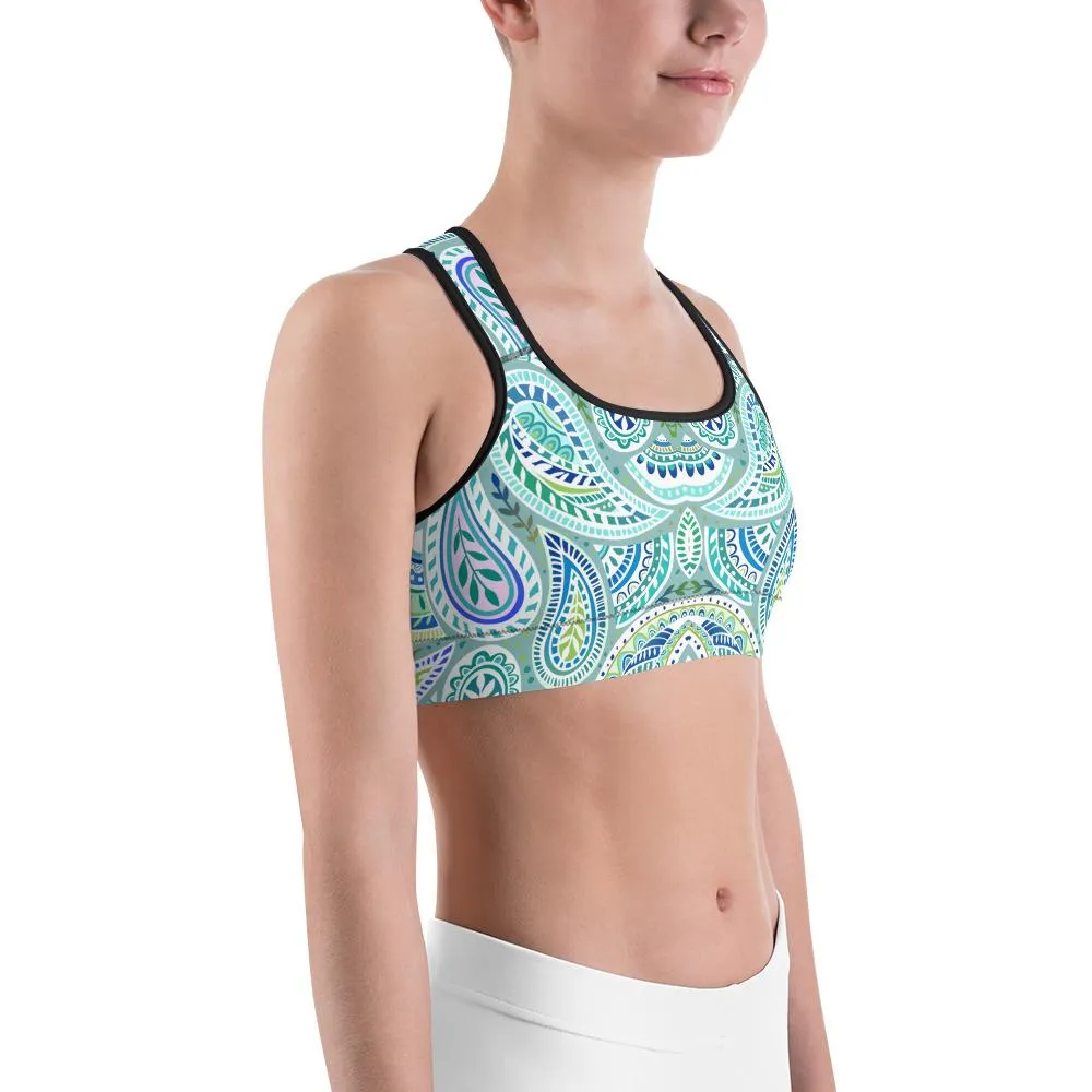 Blue and Green Paisley Sports Bra