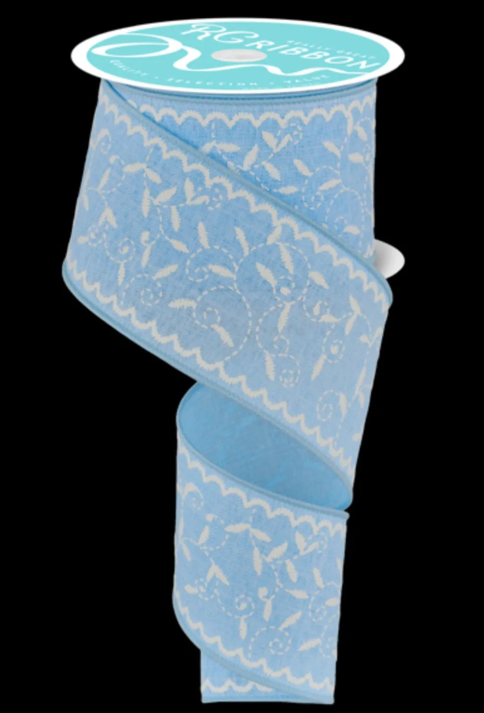 Blue floral vine wired ribbon 2.5”