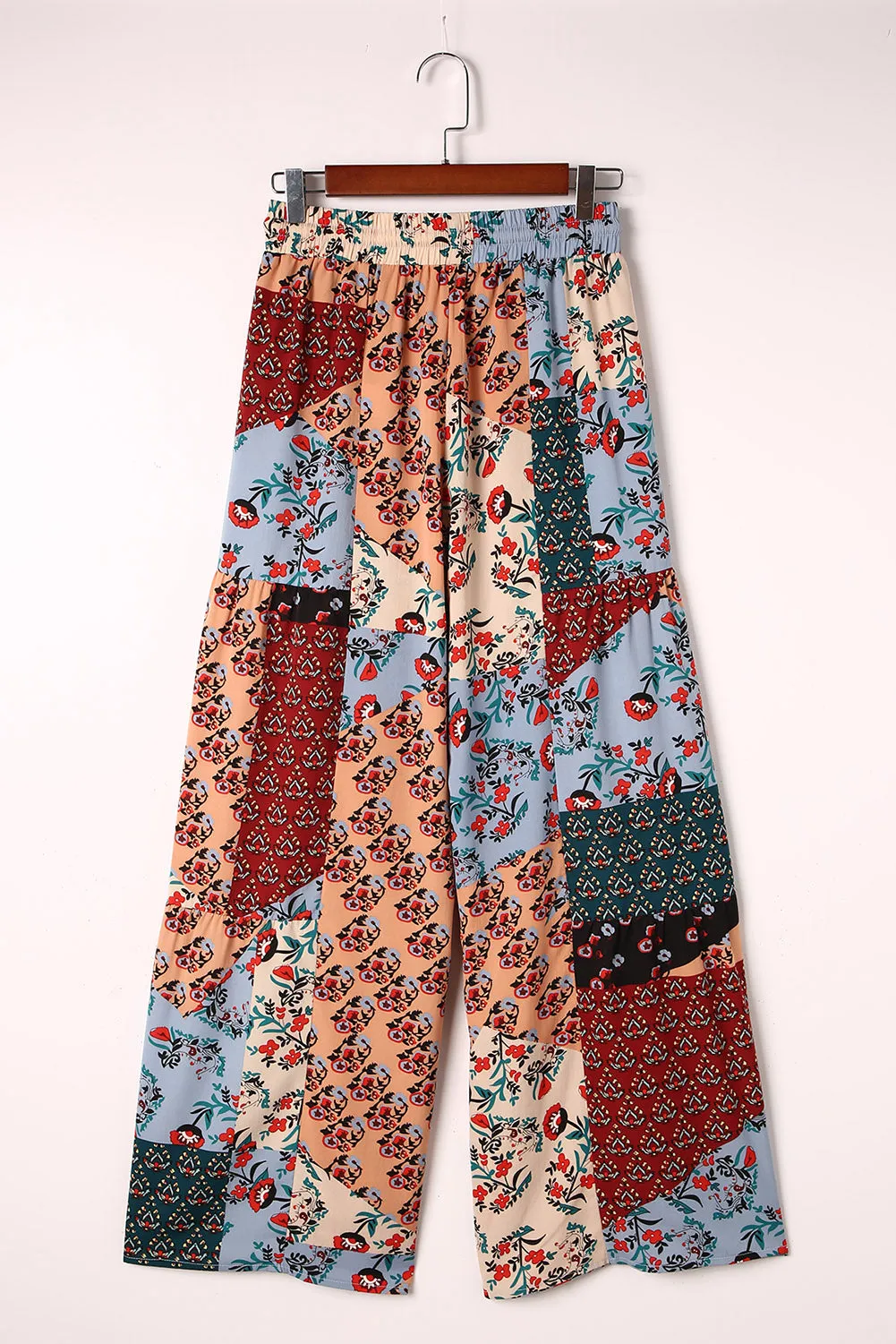 Boho Patchwork Print Drawstring Wide Leg Pants