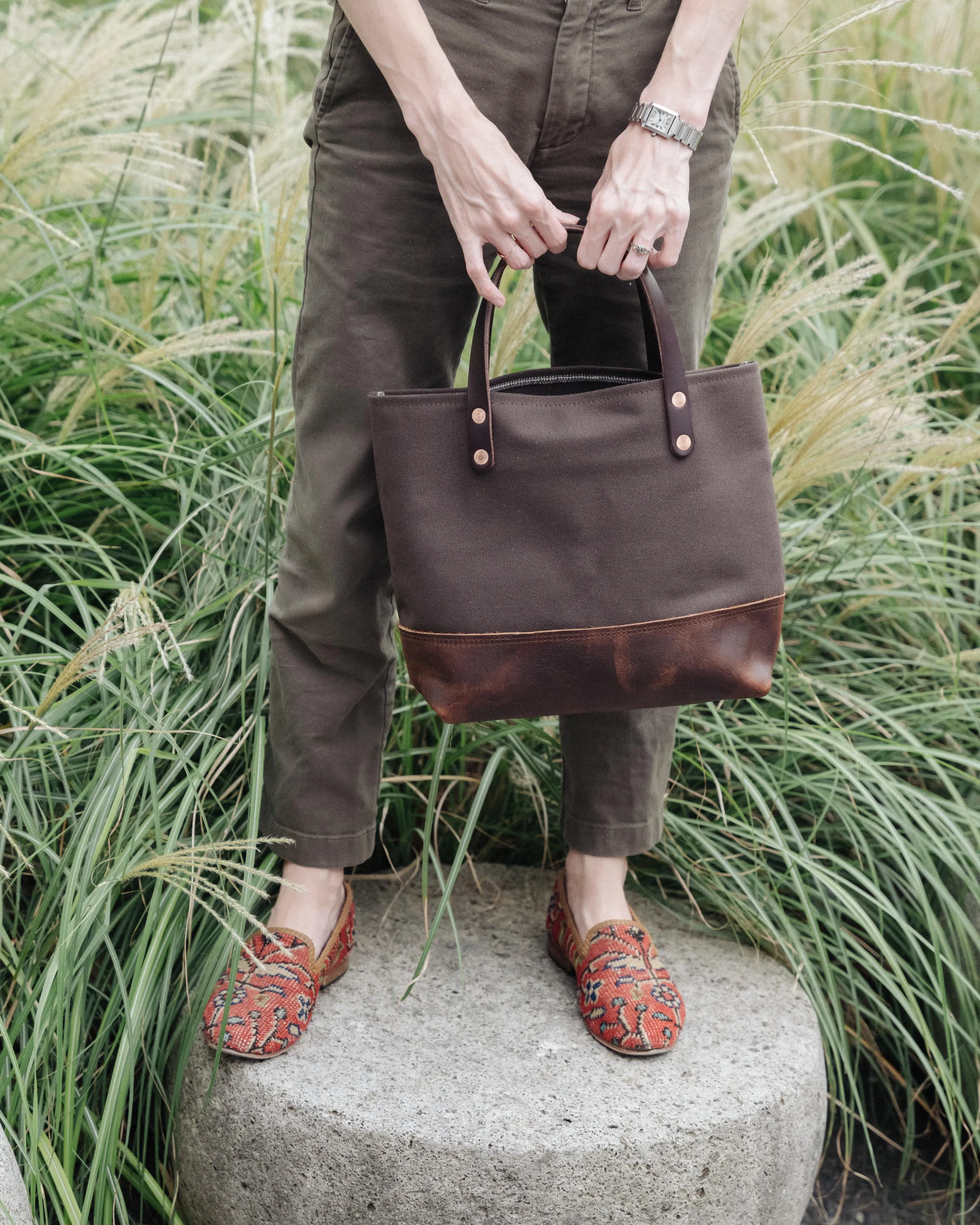 Brown Canvas Mini Panel Tote