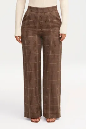 Brown Plaid Wide Leg Pants