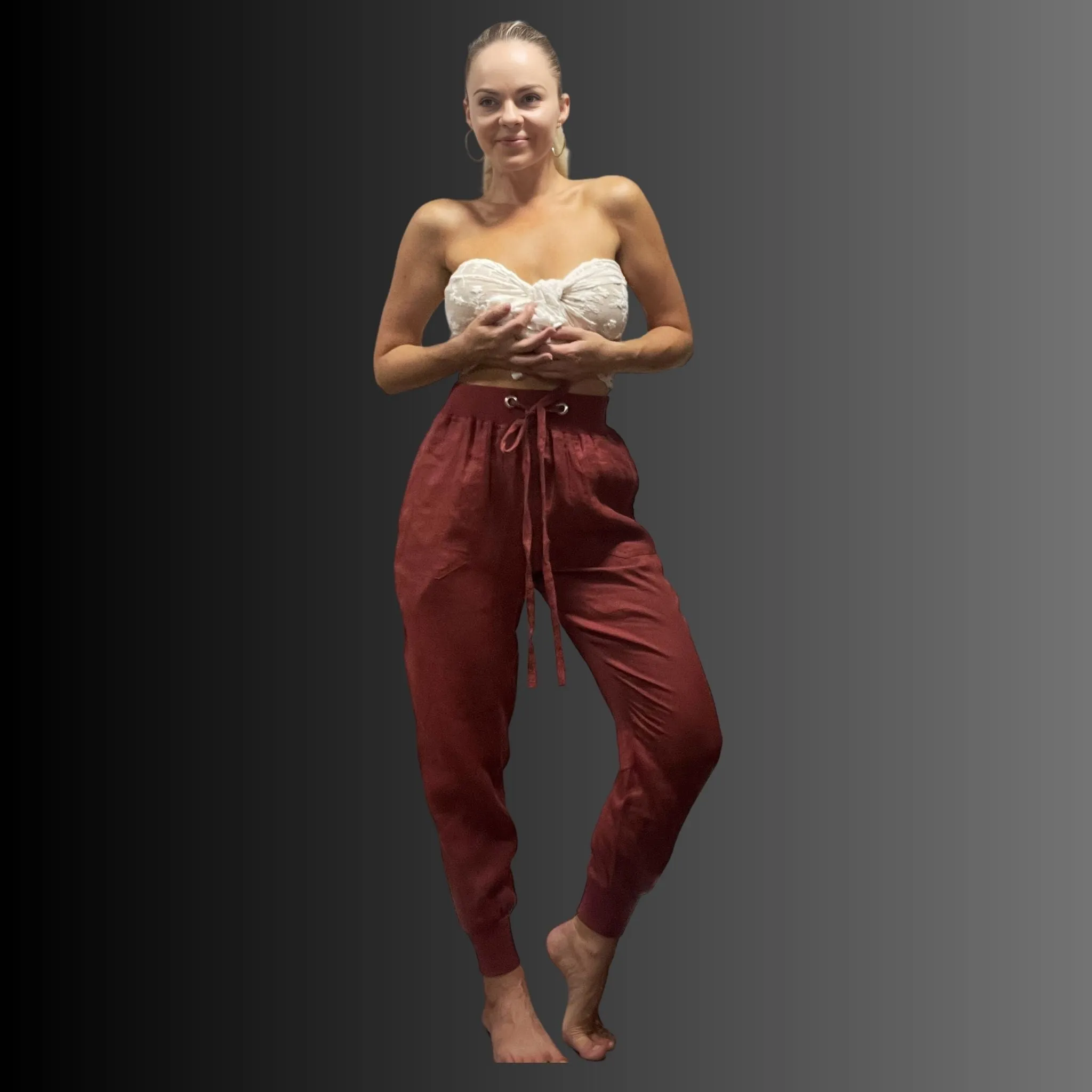 Camila Linen Track Pant - Rust