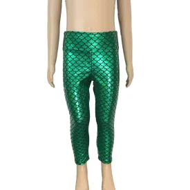 Children's Green Mermaid Scales Holographic Leggings