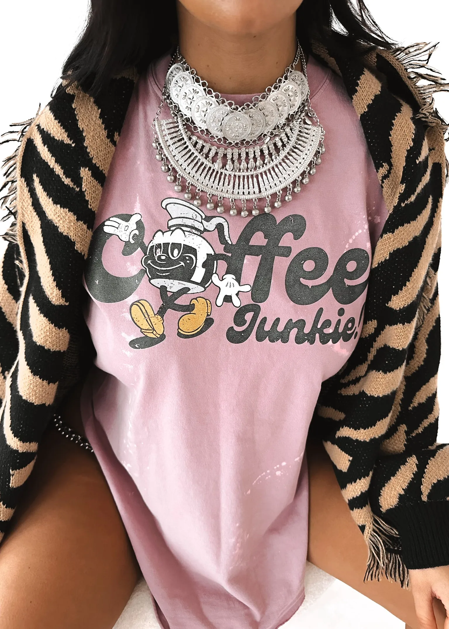 COFFEE JUNKIE BLEACHED OUT SIDE SLIT TEE